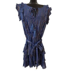 Revolve Karina Grimaldi Olga Metallic Mini Dress Sleeveless Blue Gold M H14.2